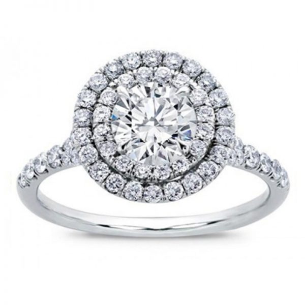 Round Double Halo Split Shank Diamond Ring