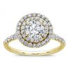 Gold Round Double Halo Split Shank Diamond Ring