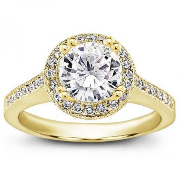 Round Halo Pave-Set Engagement Ring