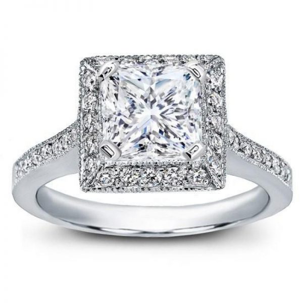 Square Halo Pave-Set Engagement Ring