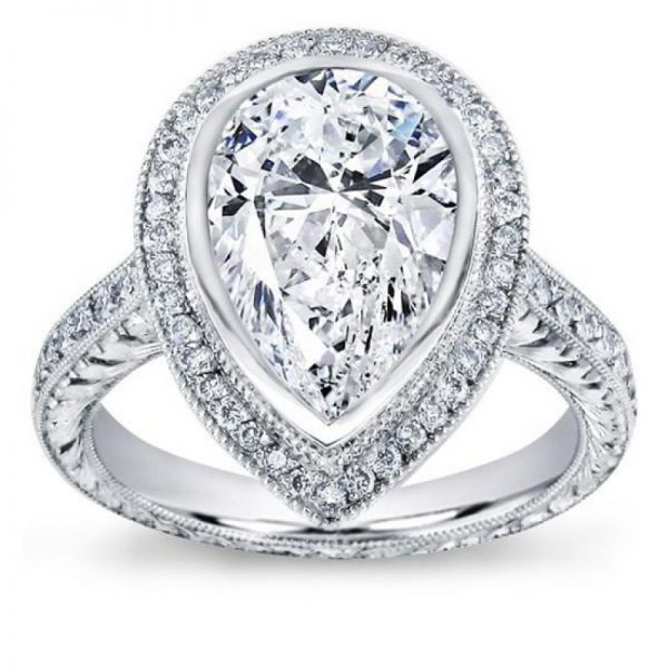 Pear Shaped Halo Pave & Filigree Setting