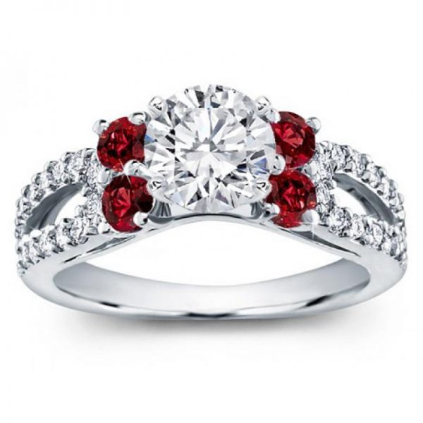 Ruby And Pave Split Shank Engagement Setting