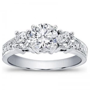 Three Stone Pave Engagement Ring