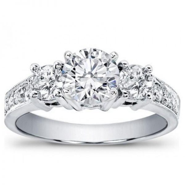 Three Stone Pave Engagement Ring