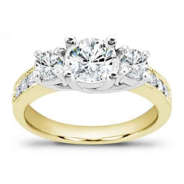 Round Diamond Three-Stone Engagement Setting