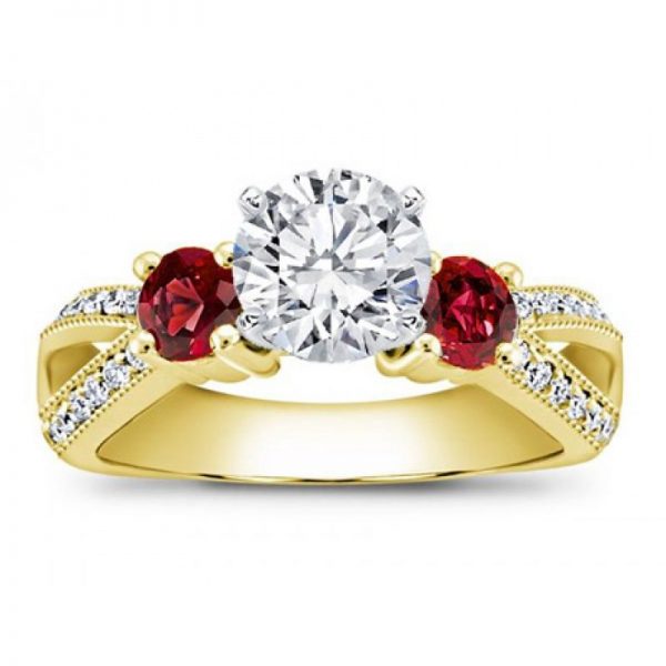 Ruby Accented Pave Gold Engagement Setting