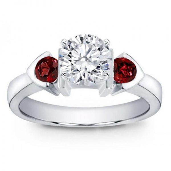 Ruby Accented Bezel Silver Engagement Setting